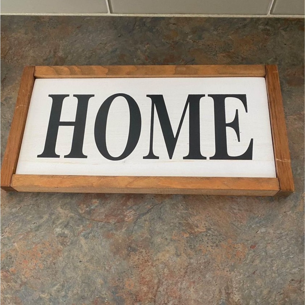 HOME sign with wood frame